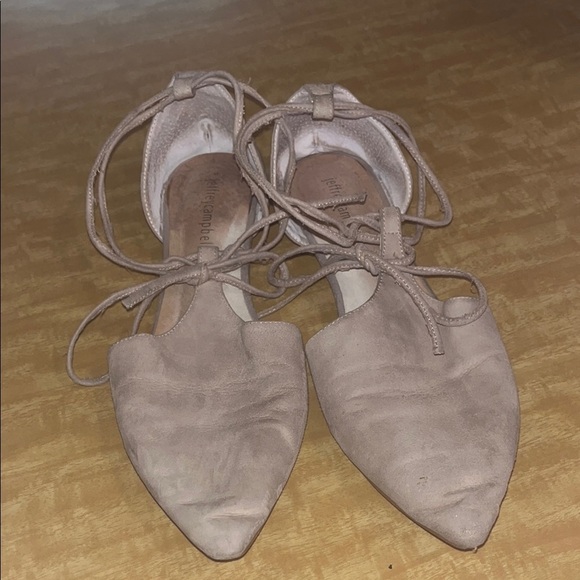 Jeffrey Campbell Women's Taupe Lace-Up leather suede Flats size 7 1/2 preowned - Picture 1 of 10